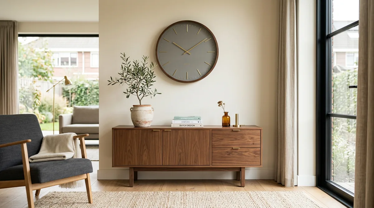 Karlsson wall clock gallery wall in a bright Scandinavian living room