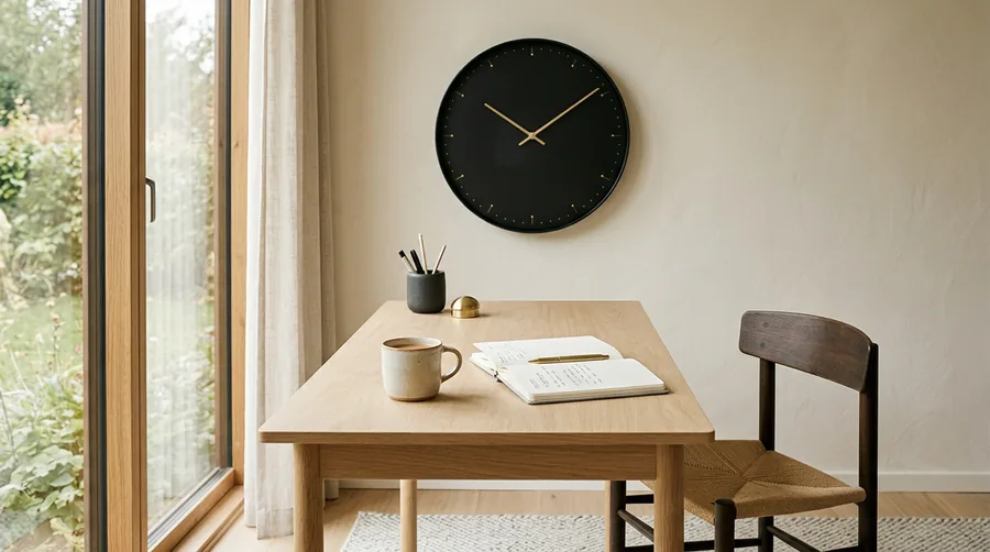 Flip calendar clock on a white fireplace mantel