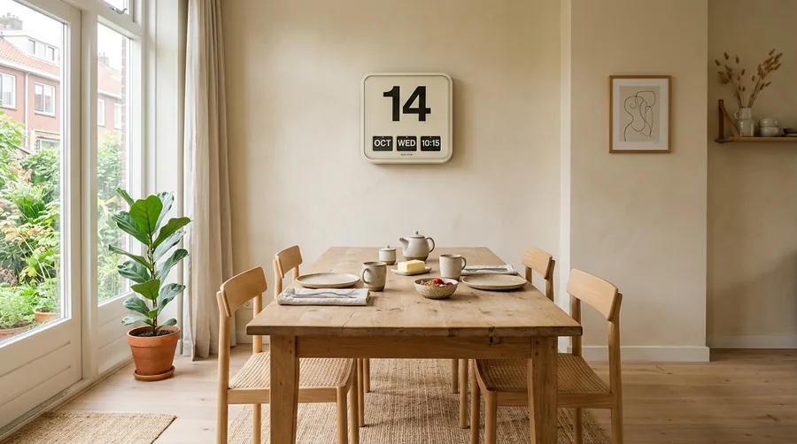 Minimalist Little Big Time clock hands above a bed