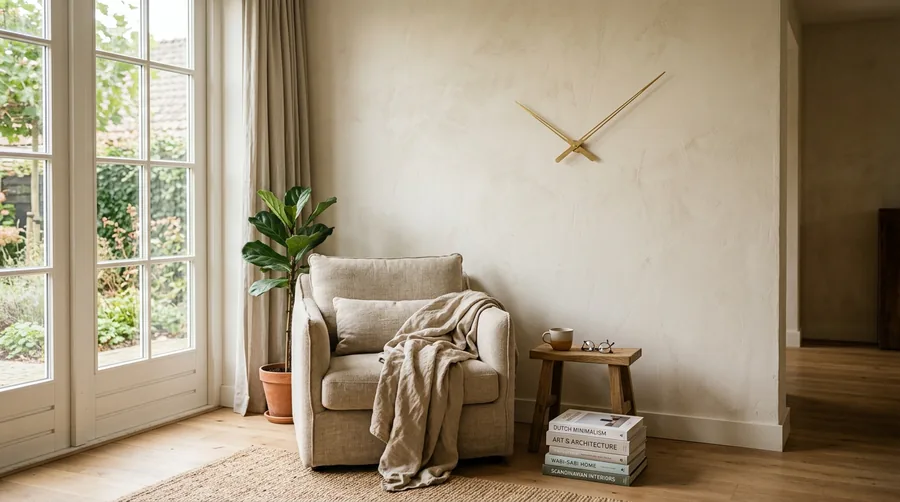 Charm series clock above a wooden sideboard