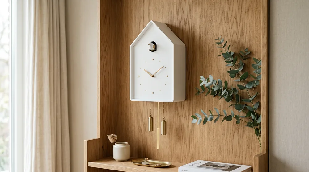 Contemporary kitchen with a large white Karlsson clock