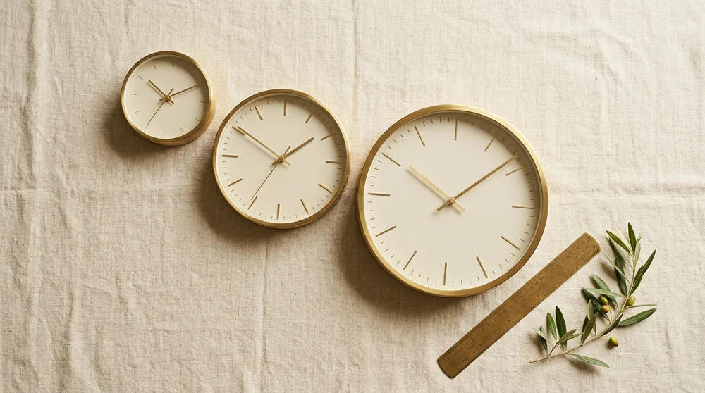 Home office with a Karlsson mini flip clock on an oak shelf