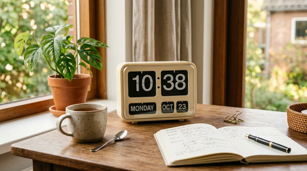 Karlsson Little Big Time minimalist wall clock hands on a cream wall