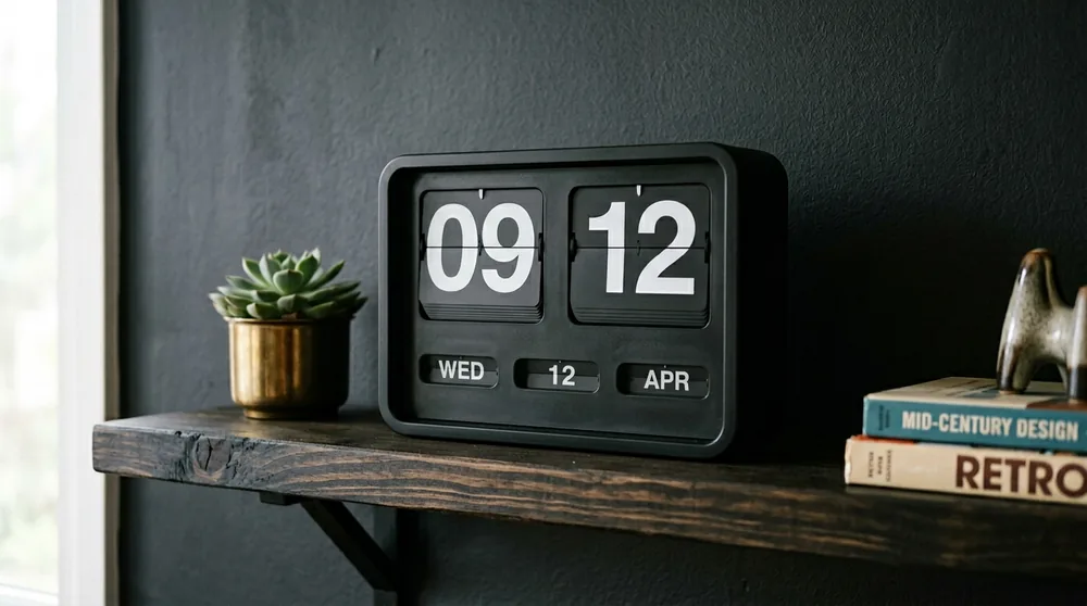 Black Karlsson flip clock rectangular showing day date time