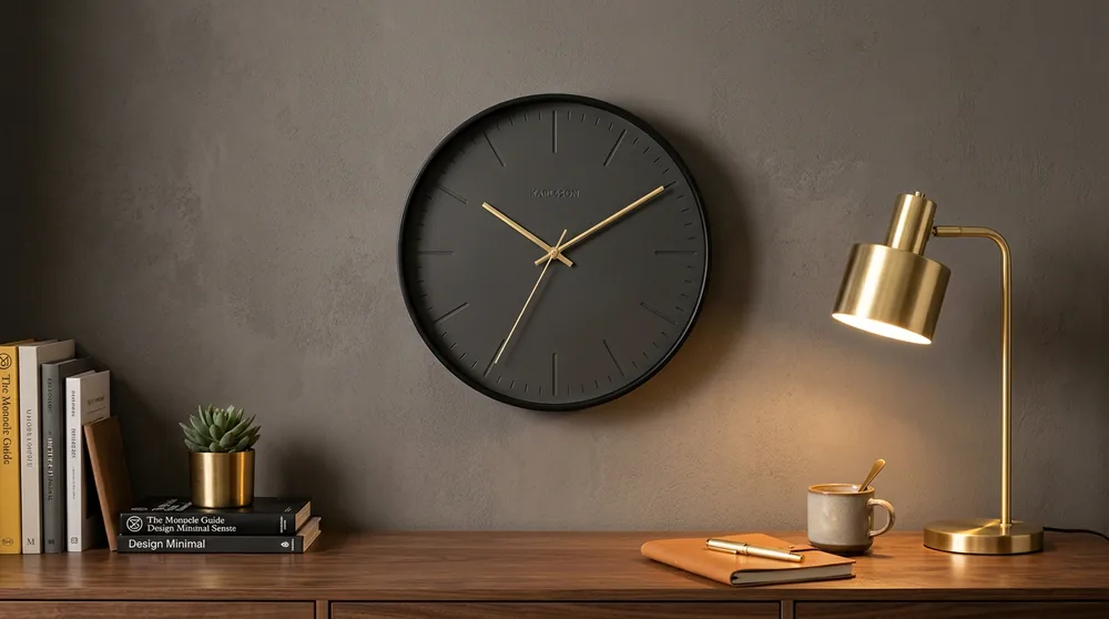 Karlsson Charm series dark bronze finish ivory face antique Arabic numerals thin gold hands