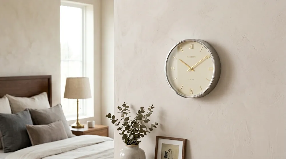 Small Karlsson Charm series wall clock pale champagne case white face gold detailing