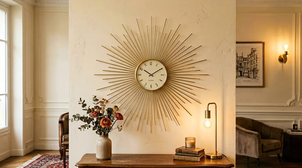 All gold metallic round open frame Karlsson wall clock with exposed spokes