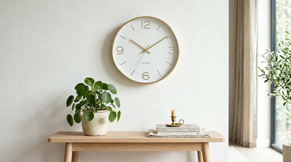 White face Charm series Karlsson clock with brushed gold slim hands