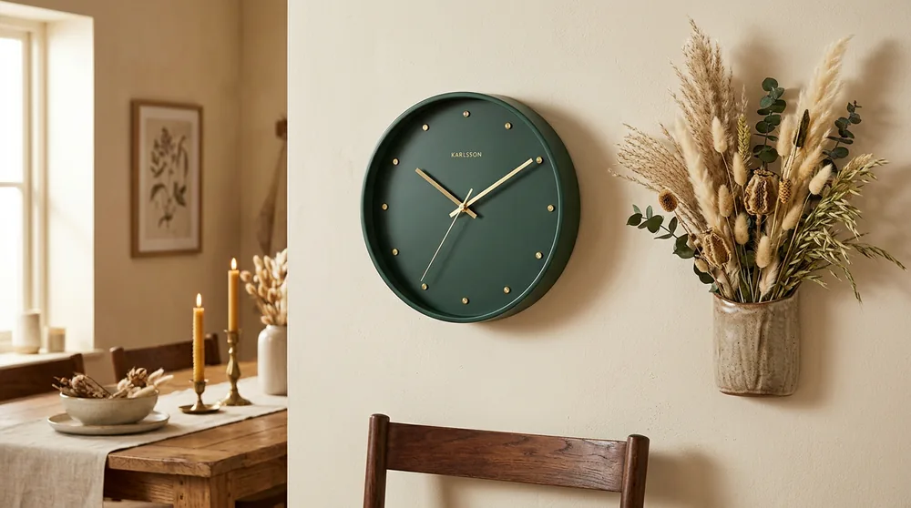 Olive green Karlsson Mini Flip calendar clock with retro vibes