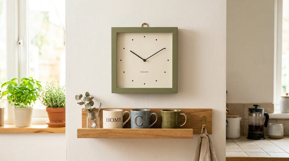 Forest green round matte Karlsson wall clock with gold hands