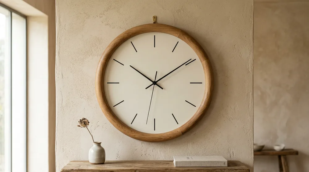 Oak-rim large Karlsson wall clock with white face
