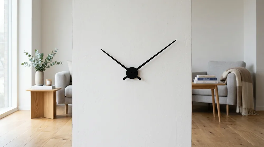 Karlsson Little Big Time Minimal long slim matte black hour and minute hands on white wall no dial no case