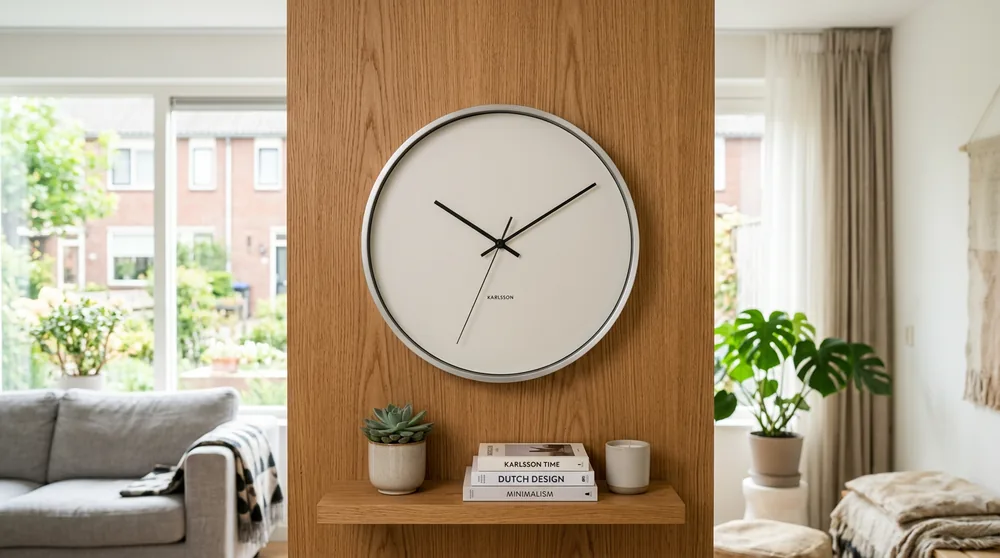 Square brushed steel Karlsson modern wall clock with Arabic numerals