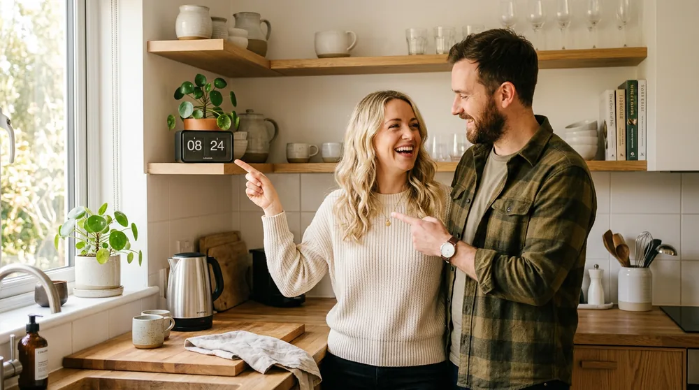Modern Karlsson cuckoo clock in a contemporary hallway setting