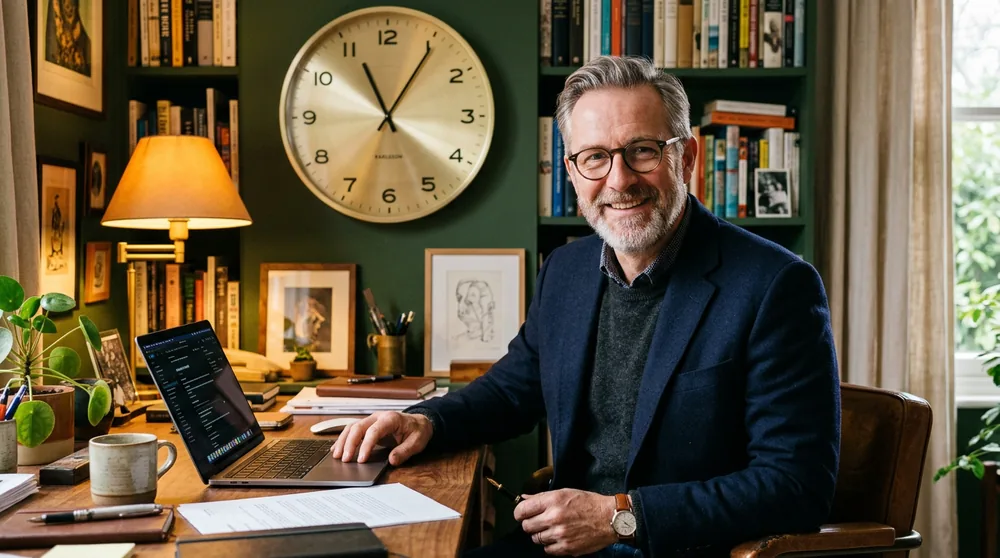 Karlsson Mini Flip clock on a desk in a home office setting