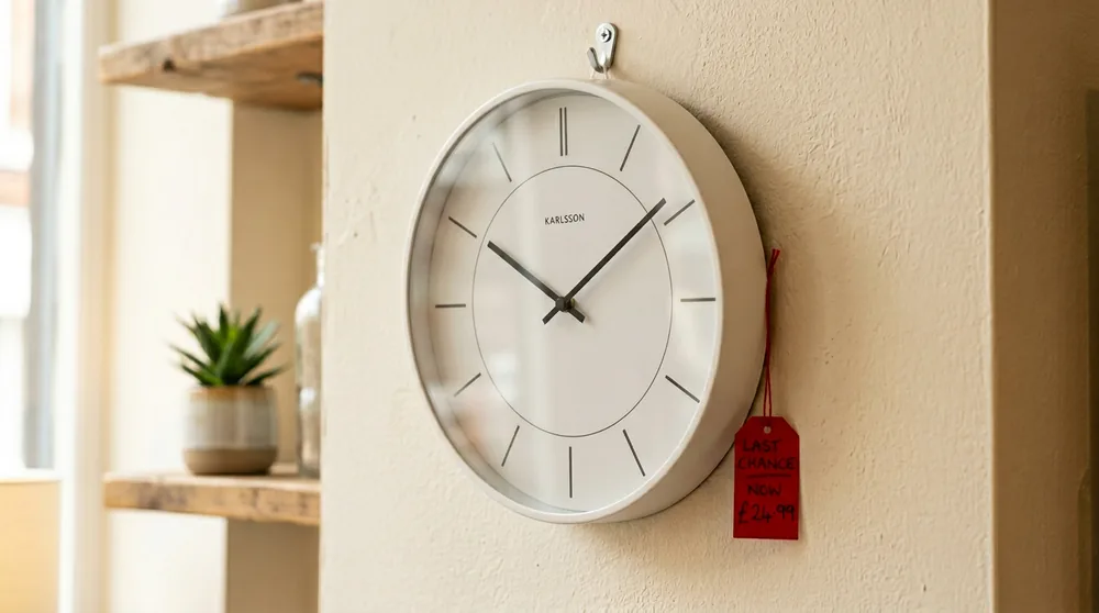 Small pastel pink Karlsson round wall clock playful