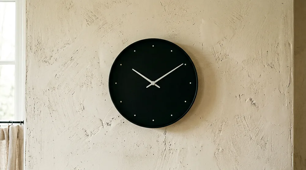 Black round silent non-ticking Karlsson wall clock with dot markers