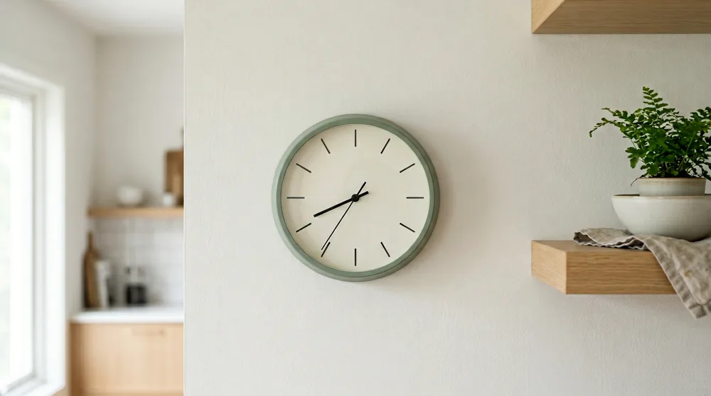 Sage green small round silent Karlsson kitchen clock