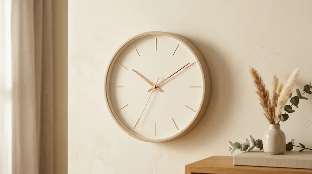 Beige silent-sweep Karlsson wall clock with rose-gold hands